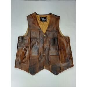 Leather Biker Vest Brown Buffalo Hide Concealed Carry Vest-Leather Supreme Sz 48